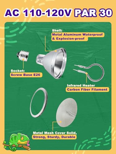 Heat Lamp Bulb, Infrared Heat Bulb, 75 Watts | Non-Luminous, Self-Ballasted, Deep Dome Fixture, 24 Hour Heat Source for Reptiles and Amphibians