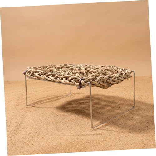 SHOWERORO Bearded Dragon Bed and Basking Platform with Sea Grass Hammock, Rectangle Reptile Sleeping Lounger, Lizard Tank Accessories for Small Animals and Amphibians