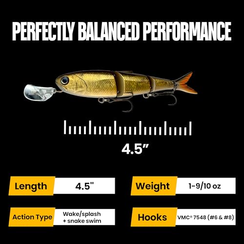 Headbanger Spitfire Topwater Fishing Lure (4-1/2" & 6-1/2") – Hybrid Wakebait & Propbait for Bass, Pike & Musky – Hard Body Swimbait with Action Lip & VMC Hooks - color: Holo Silver, size: 4-1/2"