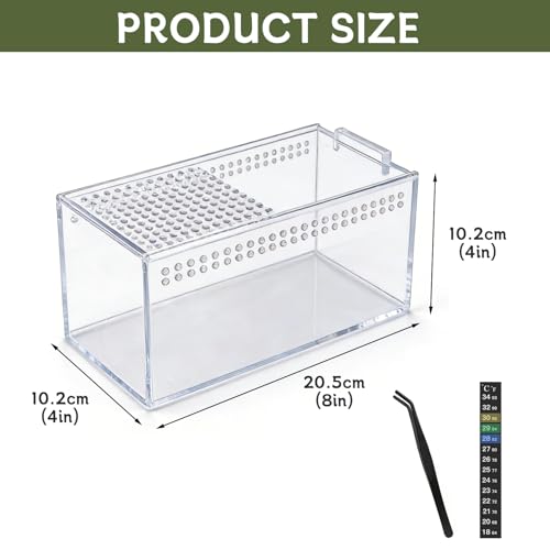 Acrylic Jumping Spider Enclosure Kit,Reptile Tank Escape Proof,Breathable Reptile Terrarium-High Transparency-Tweezer & Temp Sticker Included【No Assembly】