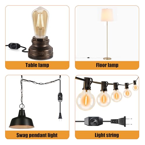 Upgraded UL-Certified 2-Pack Inline Dimmer Switch, Full Range Rotary Cord Switch Replacement for Table Lamp, Floor Lamp, Pendant Light, Works with Dimmable LED, Incandescent, Halogen Bulbs (Black)