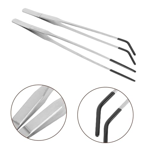 NUOBESTY 2pcs Stainless Steel Curved Feeding Tongs for Reptiles Long Aquarium Tweezers with Rubber Tips for Snake and Turtle Feeding Durable and Lightweight Pet Supplies