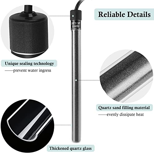 HITOP Compact Submersible Aquarium Heater -100w Digital Heater for Fish Tank Turtle Tank, for Saltwater and Fresh Water with Temperature Controller - size: (12-30Gal) 100W