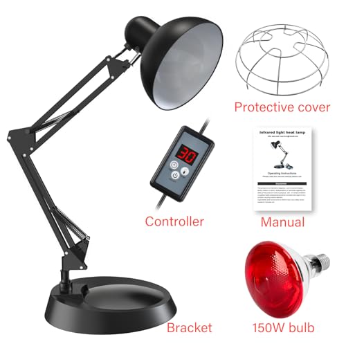 Infrared Light Heat Lamp, Near Red Light Therapy for Body Muscle Joint Pain Relieve 150W Bulb with Adjustable Stand, Timer