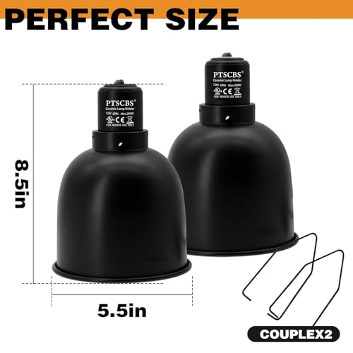 Reptile Lamp 2-Pack, 5.5 inch Deep Dome Light Fixture with Ceramic Socket for Terrarium Heat Lamps, Dual Reptile Lamp Domes for Lizards Snakes Tortoise & Amphibian Tank