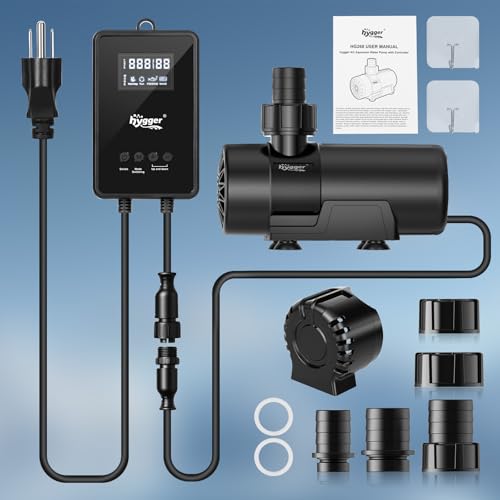 hygger 15W-100W Water Pump with Controller (Up to 3430GPH), Submersible/Inline Return Pump with Adjustable Mode/Flow, 2 Fountain Pump with 2 Inlet Cover and 3 Nozzles, for Fish Tank, Pond, Aquarium - size: 1321GPH-45W