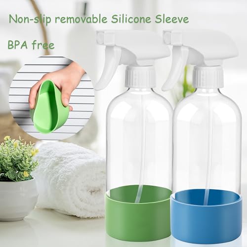 UUJOLY Plastic Spray Bottle Trigger Empty Spray Bottles Clear Refillable Container for Water, Essential Oils, Hair, Cleaning Products, Adjustable Head Sprayer and Stream, Green + Blue - color: Green + Blue, size: 2 Pack/500ml