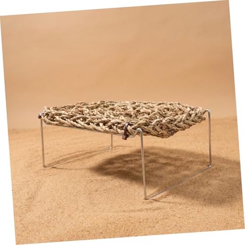 Happyyami Bearded Dragon Lounger and Reptile Hammock Bed with Natural Seagrass Mat, Metal Leg Climbing Platform for Terrarium Basking, Suitable for Leopard Gecko and Lizard Habitat