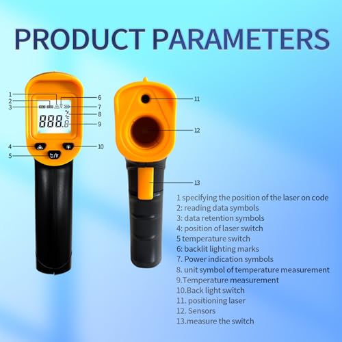 Digital Infrared Thermometer Gun for Cooking,BBQ,Pizza Oven,Ir Thermometer,-58℉~1112℉(-50℃~600℃) Handheld Non Contact Heat Laser Temperature Gun (Not for Human)