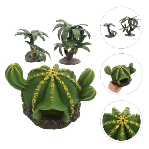 3pcs Realistic Cactus and Iron Tree Model Set, Miniature Simulation Plastic Plants for Reptile Terrarium Habitat Decor, Desert Landscape Accessories for Pet Tanks