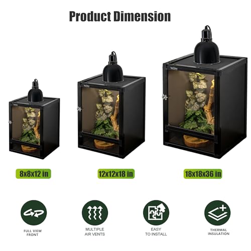 18x18x36 Hybrid Reptile Cage, Tall PVC & Screen Enclosure with Aluminum Frame and Dual Acrylic & Mesh Doors, Ventilated Terrarium for Chameleon and Arboreal Reptiles (2, Black) - color: black