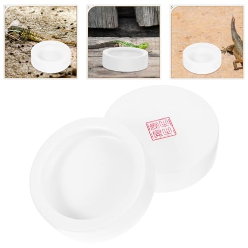 Ciieeo Reptile Food and Water Bowls Stable Desktop Standing Ceramic 2 Pcs Anti-Escape Design, Round Feeding Dishes for Lizards and Small Reptile Animals for Terrarium Use