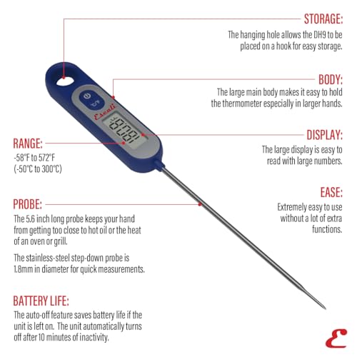 Escali Long Stem Digital Thermometer for Meat, Frying, Cooking, Candy and Kitchen Use, Extra Long 5.6-Inch Probe, Blue - color: Digital Blue, size: One Size
