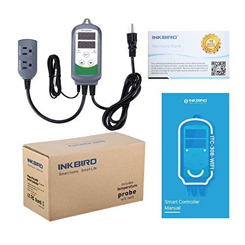 Inkbird WiFi Temperature Controller ITC308 Reptile Freezer Thermostat Digital Heating and Cooling Heater Cooler Greenhouse Plug Outlet 2 Stage 1100W 110V