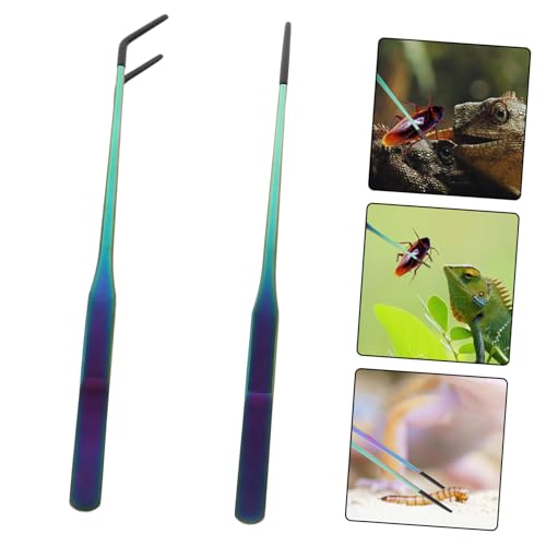 2pcs Aquarium Tweezers: Stainless Steel Straight And Curved Tweezers Set - Long Handle Reptile Feeding Tongs For Lizards Spider Snake