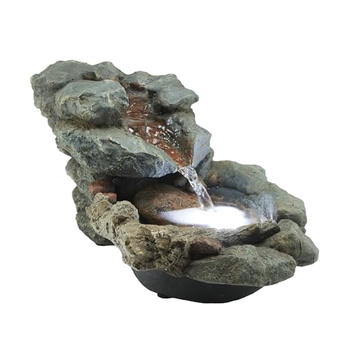 Alpine Corporation 20" Long Indoor/Outdoor River Rock Waterfall Tabletop Fountain with LED Lights - style: River Rock w/ LED's