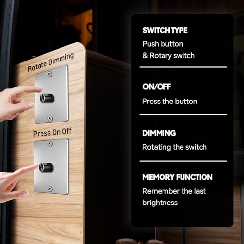 12 Volt PWM LED Dimmer Switch 15A 180W, Push On/Off, Rotary Knob Dimming,12V/24V Light Dimmer for RV Boat Truck Camper Van Trailer Light Fixture, LED Strip Lights (High Side, Silver Panel) - color: High Side, Silver Panel
