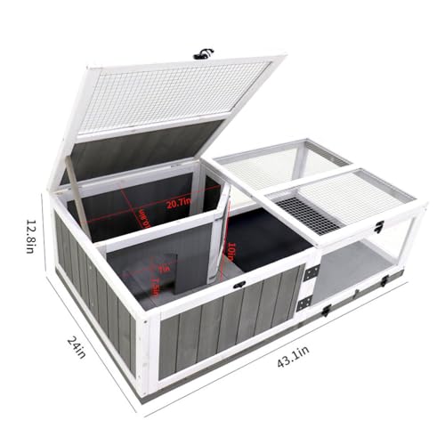 43" Large Tortoise House Habitat, Indoor & Outdoor Wooden Tortoise Habitat Cage with ActivityTray, Small Reptiles Feeding Box with Rest Area and Play Water Game Area