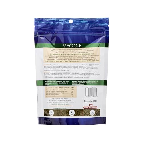 Northfin Veggie Fish Food, Slow-Sinking Pellets, 1mm, 250g | Veggie Formula; slow-sinking pellets for herbivorous & omnivorous fish; organic kelp first ingredient; crafted in Canada - size: 8.8 Ounce (Pack of 1), style: 1mm