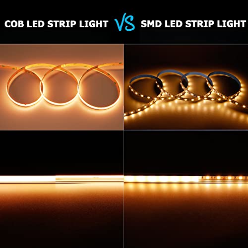 DC 5V USB COB LED Strip Light Warm White 3000K Dimmable IP65 Waterproof CRI 93+ USB Powered 6.6ft/2M 640LEDs High Brightness Flexible LED Tape Lights - color: Warm White