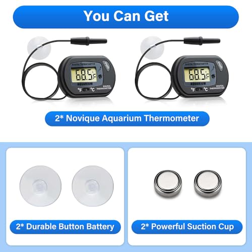 Digital Aquarium Thermometer Fish Tank Thermometer Test with Large LCD Display Fahrenheit/Celsius(℉/℃) for Aquarium Reptile Terrarium Turtle Tank