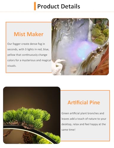 Luxury Feng Shui Zen Tabletop Fountain with Mist and LED Light | Tabletop Water Fountains with Backflow Incense Holder, Indoor Meditation Water Feature for Living Room and Office - color: Deer