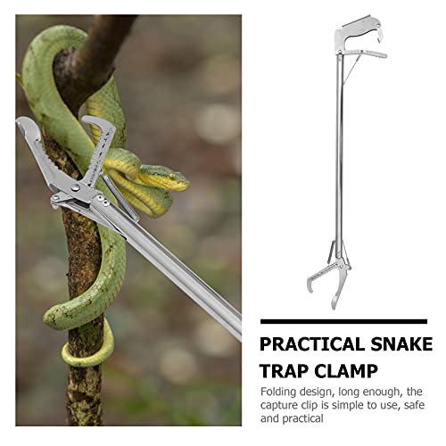 Mikikit Reptiles Snake Catcher, Stainless Steel Snake Stick Practical Snake Clamp Folding Snake Grabber with Lock Professional Snake Grabber for Garden Yard Outdoor Folding - size: 75X12CM