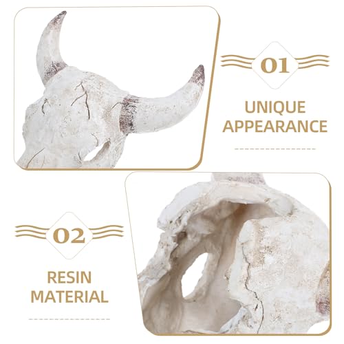 Cabilock Resin Reptile Hideout Cattle Skull Terrarium Decoration Turtle Hideout Lizard Gecko Tank Ornament Easy to Clean Desert Landscape Pet Habitat Cave
