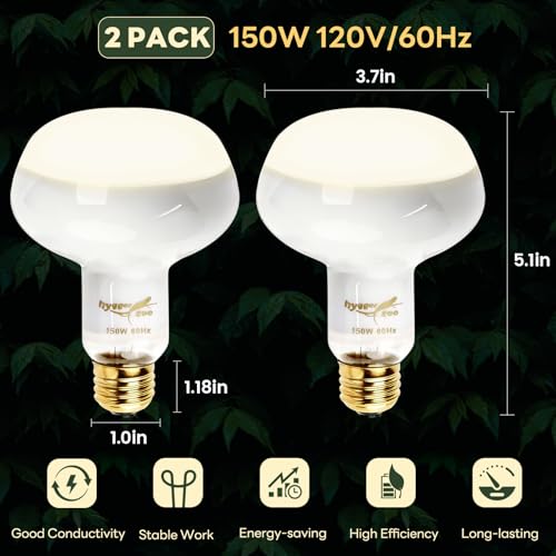 Reptile Heat Lamp, 2 Pack 150W Simulated Natural Sunlight Heat Lamp Bulbs Reptile Warm Light Lamp UVA Daylight Basking Light for Bearded Dragon Chameleon Turtle Snake Leopard Gecko Chicken, White - color: White, size: Day(150)
