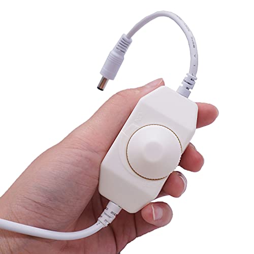 weideer 2Pcs DC12V-24V LED Strip Lights Dimmer Switch PWM Rotary Dimmer Controller Inline Dimmer Switch for LED String Lights Christmas Lights White K-018-W - color: White