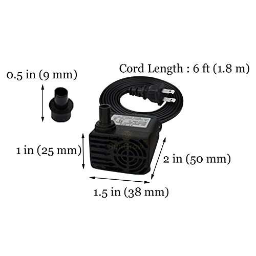 SunGrow 55 GPH 3W Small Outdoor Submersible Cat & Dog Water Fountain Pond Pump, Aquarium Fish Tank Mini Water Pump for Statuary, Hydroponics, Tabletop Fountain, Pet Fountain, For 3-5 Gallons Tank