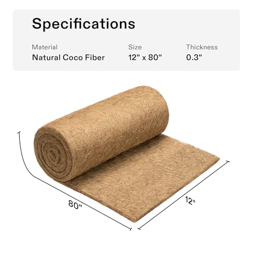 VIVOSUN Coco Coir Liner 12x80 in, 100% Natural Coconut Fiber Mat, Thickened Coco Liner Roll for Planters, Hanging Baskets, Garden Decoration, DIY Crafts, Pet Pads & Reptile Carpet - size: 12"W x 80"L