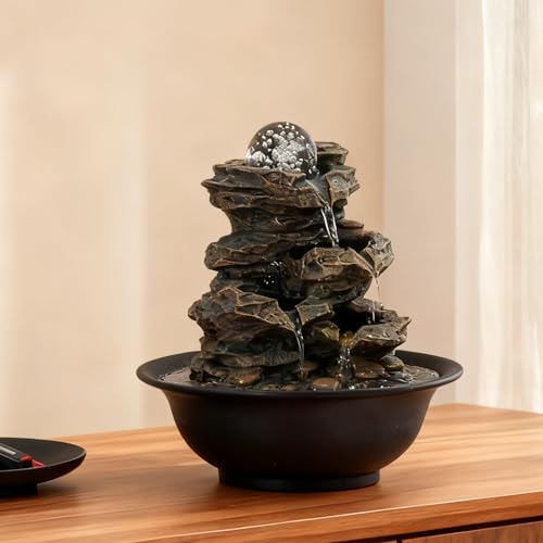 Tabletop Waterfall Fountain with Cascading Rock & Spining Orb, Indoor Zen Meditatin Waterfall for Home Office Relaxation - color: Style 2