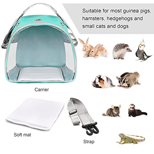 Small Animal Carrier Bag, Upgraded Portable Guinea Pig Carriers, Transparent Hamster Carrying Case, Reptile Rat Rabbit Bearded Dragon Hedgehog Carrier Bag for Travel, Hiking, Walking, Outdoor (Green)