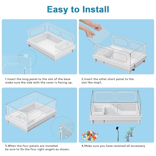 Turtle Tank - Starter Aquarium with Brush, Easy to Install & Clean, for Turtles, Crabs, Small Reptiles - color: White, size: Tank