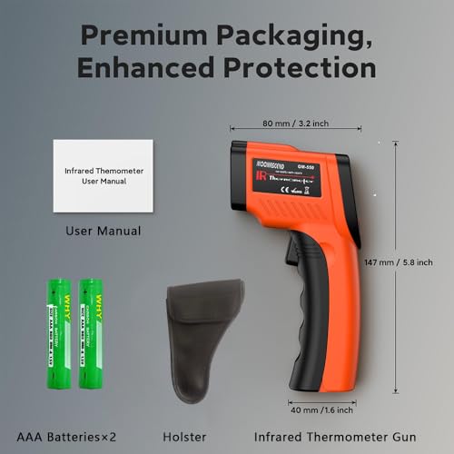 Infrared Thermometer Gun, -58°F to 1022°F, 12:1 Non-Contact | Fast Surface Temperature Reading,12:1 Non-Contact Measurement,Ideal for Cooking & Home Repairs - color: Orange/-58°F to 1022°F