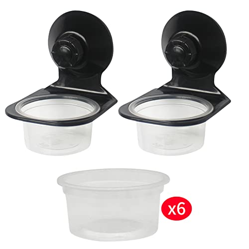 2 Pack Reptile Feeder Gecko Lizard Feeding Cup with Suction Cup, Reptile Food Water Feeder Dish with 6 pcs Cups for Geckos,Chameleon Lizard (Single(Black)) - size: Single(BLACK)