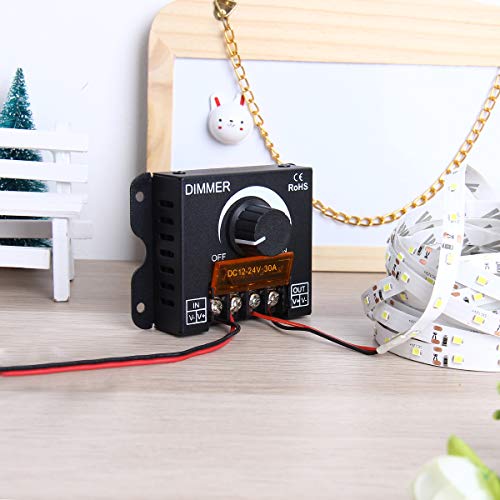 SUPERNIGHT LED Light Strip Dimmer, DC12V-24V 30A PWM Dimming Controller for Dimmer Knob Adjust Brightness ON/Off Switch with Aluminum Housing