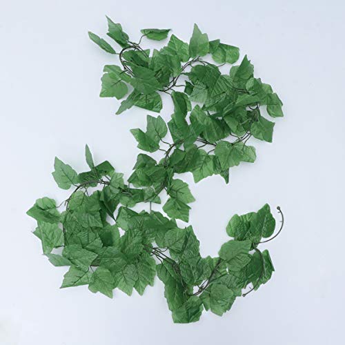 Reptile Plastic Plants Terrarium Decor Hanging Silk Leaves,Artificial Lifelike Vines Decorations for Bearded Dragons,Lizards,Geckos,Snake Breeding Box and Fish Tank (2 Strands)