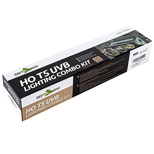 REPTI ZOO 8W Reptile T5 HO UVB Lighting Combo Kit, Light Fixture Reptile Terrarium Hood, with Detachable Curved Reflector and 1pc Desert 10.0 UVB T5 Lamp, ETL certificated