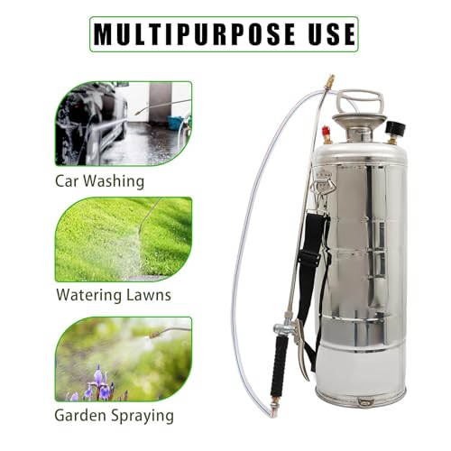 HOSTIC 3.5 Gallon Stainless Steel Sprayer Hand Pump Sprayer with Pressure Gauge Valve Adjustable Nozzle for Gardening Lawn and Cleaning - size: 3.5 Gallon