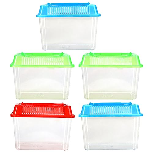 POPETPOP Portable Fish Tank Small Plastic Aquarium with Handle 5.90X4.33X3.74In Transparent Turtle Box Handheld Aquarium for Fish Turtle Hamsters Travel and Home Use