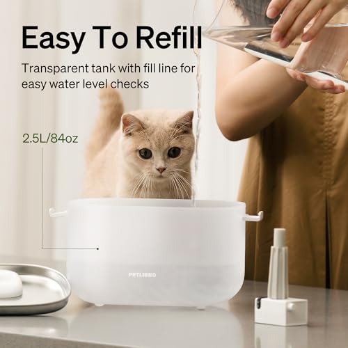 PETLIBRO Cat Water Fountain Stainless Steel Tray, Wireless Pump Cat Fountain, Ultra Quiet Pet Water Fountain, 2.5L Automatic Water Dispenser for Cats, Dual Flow Cat Water Dispenser Easy to Clean - size: 2.5L Fountain