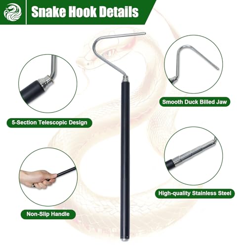 IC ICLOVER Snake Catcher Net + 39" Collapsible Snake Hook, Snake Grabber Handling Tool, Reptile Catching Net with Telescopic Pole Stick, Best Tool Set for Moving Pick-Up Rattle Snakes Lizard Reptiles