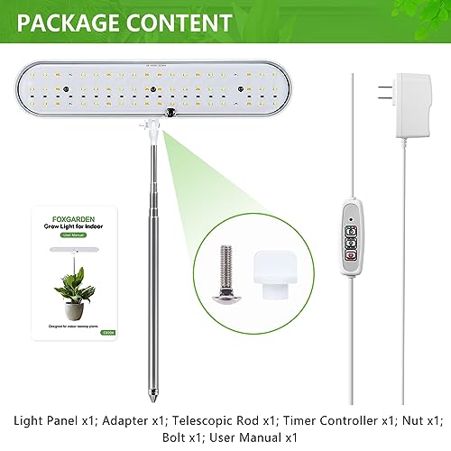 FOXGARDEN Grow Light, Full Spectrum LED Grow Lamp, Plant Lights for Indoor,Auto Timer 4/8/12H, 4 Dimmable, Height Adjustable 8.5"-24", Growing Lights - size: 1 pack