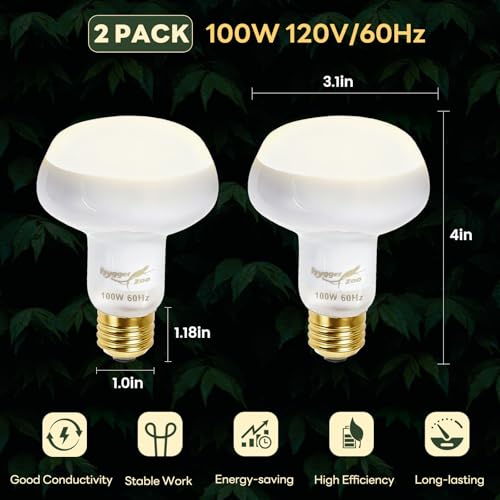 Reptile Heat Lamp, 2 Pack 100W Simulated Natural Sunlight Heat Lamp Bulbs Reptile Warm Light Lamps UVA Daylight Basking Light for Bearded Dragon Chameleon Turtle Snake Gecko Lizard Chicken, White - color: White, size: Day(100)