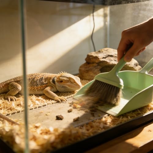 3Pack Mini Bearded Dragon Tank Cleaning Kit - Small Dustpan and Soft Brush Set for Reptile Terrarium, Pet Cage Debris Removal (3 Pack Green) - color: 3 pack green