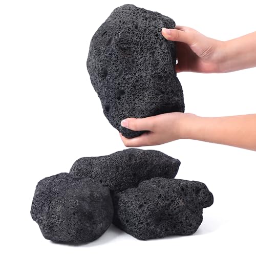 6-8 Inches Large Natural Black Lava Rock 4 PCS Aquarium Rocks for Aquascaping, Aquarium Landscaping, Terrariums, Fish Tank Decoration, Vivariums, Paludarium, Reptile and Amphibian Enclosures