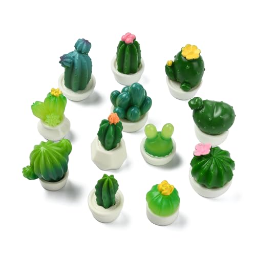 24 pcs 12 Styles Mini Cactus Resin Figurines Green Potted Plant Dollhouse Accessories for DIY Micro Landscape Fairy Garden Accessories - color: 24pcs-17~28x17.5~22.5x23~39mm-resin Cactus Figurines