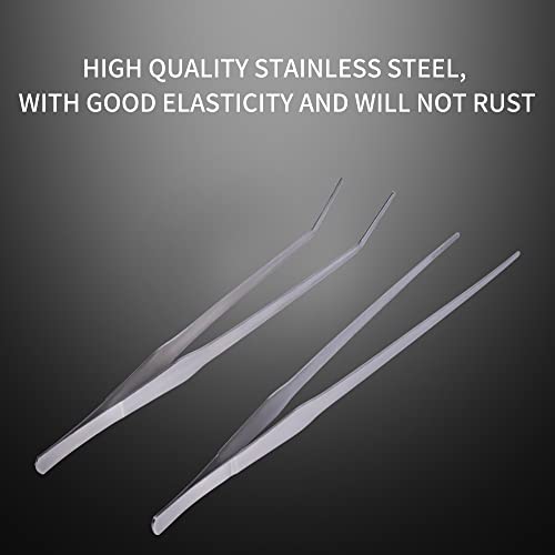 Extra Long Handle Aquarium Tweezers Serving Tongs Feed clamp,2 Pack Stainless Steel Straight and Curved Tweezers Set for Fish Tank Plants Reptile Feeding Tongs(15 Inchs)